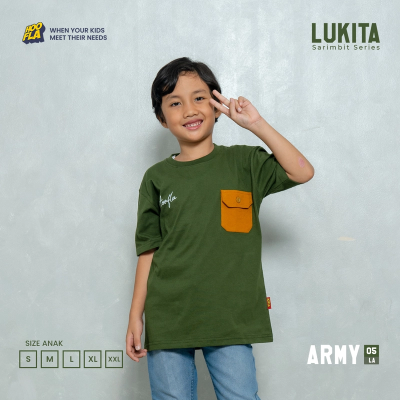 Product image Hoofla - HOOFLA - LUKITA - Baju Kaos Couple Keluarga Ayah Ibu Anak Warna Army S ANAK PENDEK