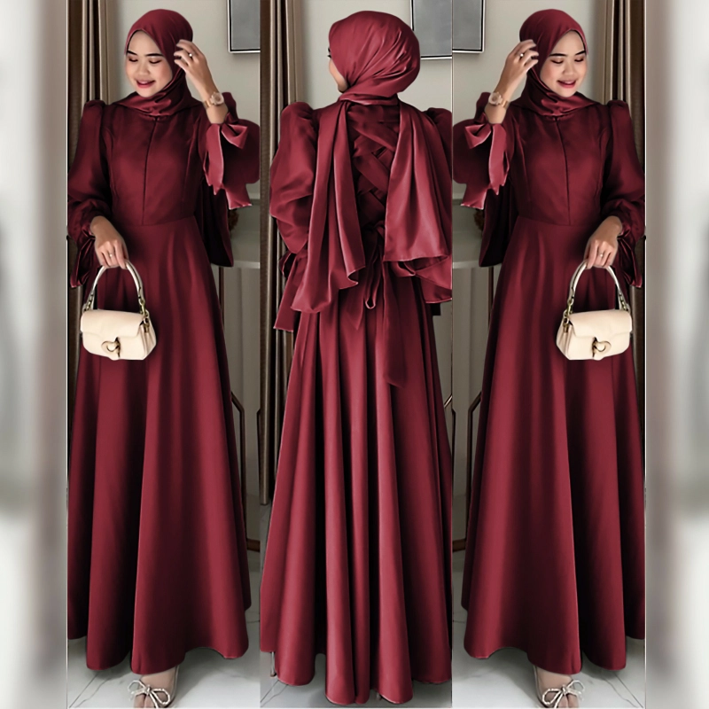 Product image astro - maxi dres wanita satin tatijca realpict M/L maron