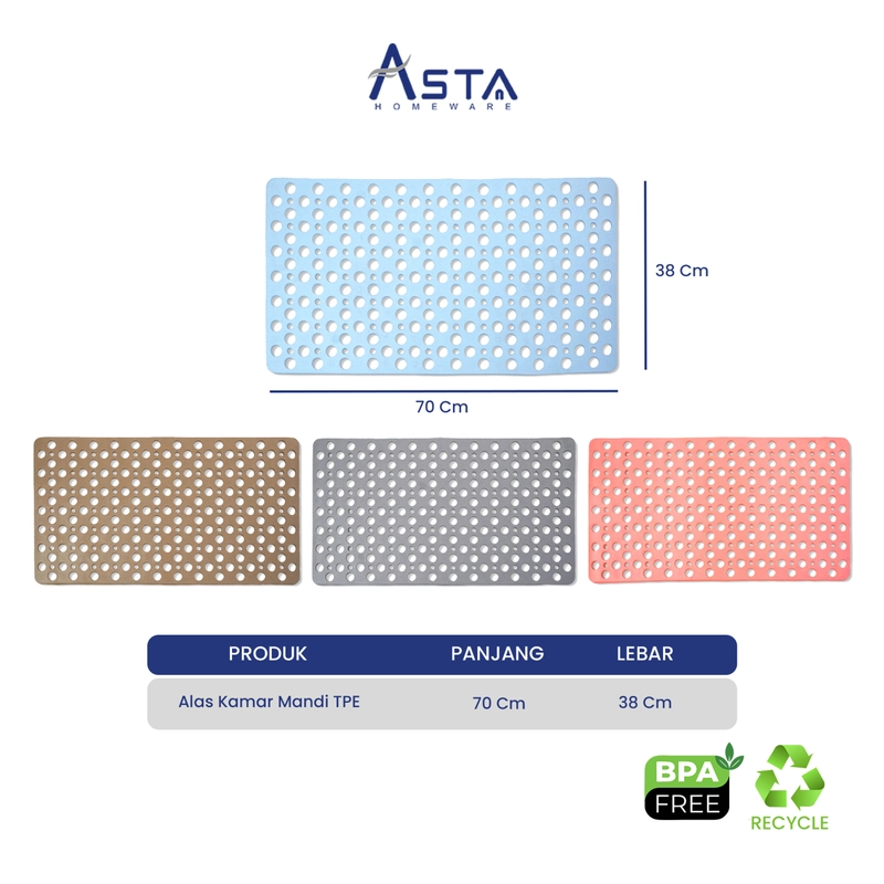 Product image Asta Homeware Official - Asta Keset Kamar Mandi Anti Slip Motif Pori Bath Mat 70x38 cm Alas Kamar Mandi Anti Licin TPE Tebal Color Pink
