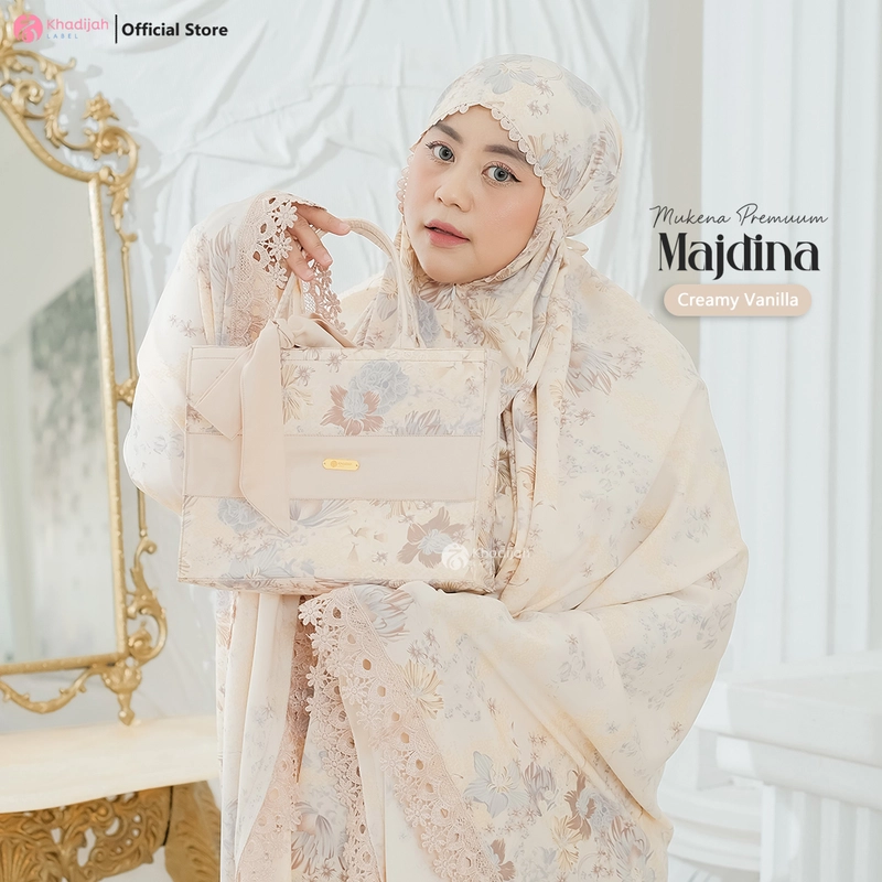 Product image KhadijahLabel - Mukena Jumbo Dewasa Terbaru Premium Renda Mewah Motif Bunga Majdina Jumbo Creamy Vanilla