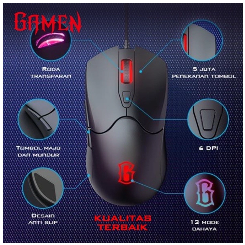 Product image UTAMAMEGA - Mouse Gaming Macro Wired Kabel GM200 RGB 7200 DPI High Res Ori type GM200