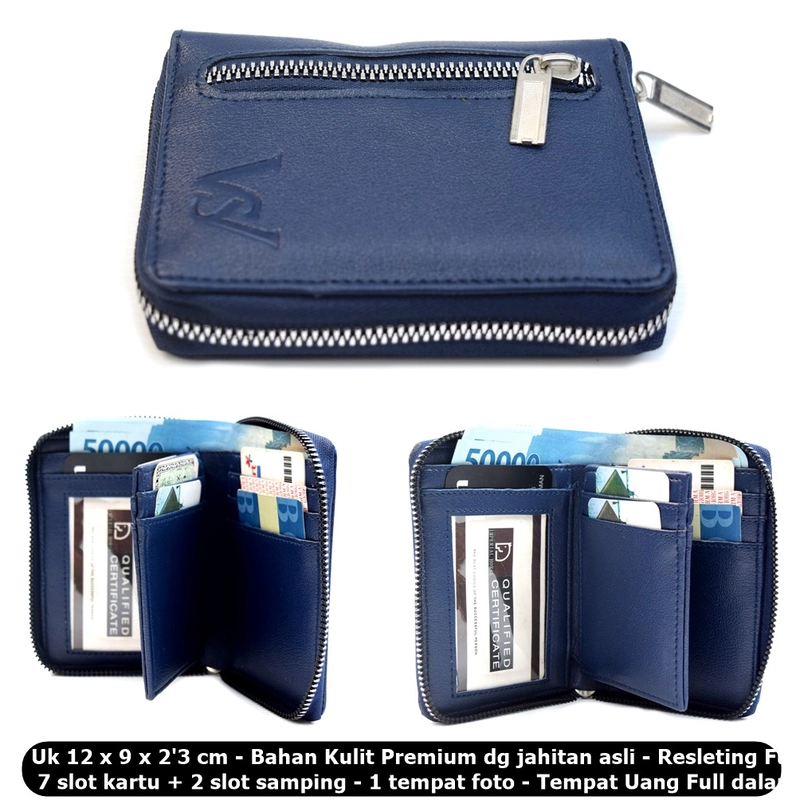 Product image Lanc Fashion - Dompet Leather Geme Stand Kartu Pria Resleting Silver WARNA NAVY