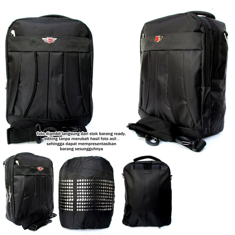 Product image Lanc Fashion - Tas sekolah Ransel 3 in1 Fungsi Ricken Black Kanvas Mate WARNA BLACK