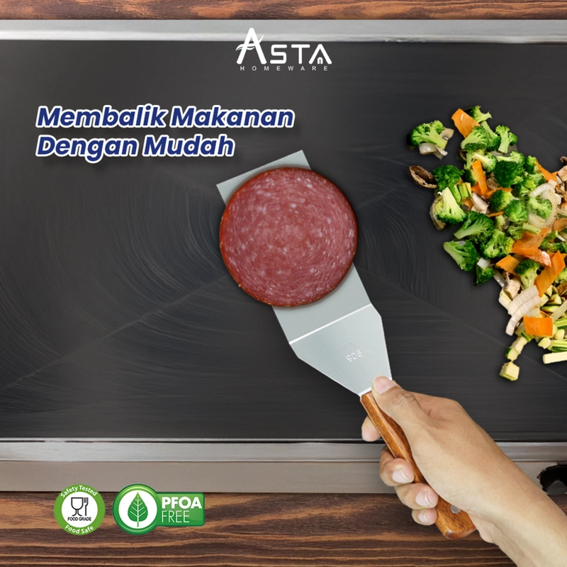 Product image Asta Spatula Bengkok Teppanyaki Kape Burger Roti Stainless Asta Gagang Kayu 31 dan 36 cm Size 31 cm