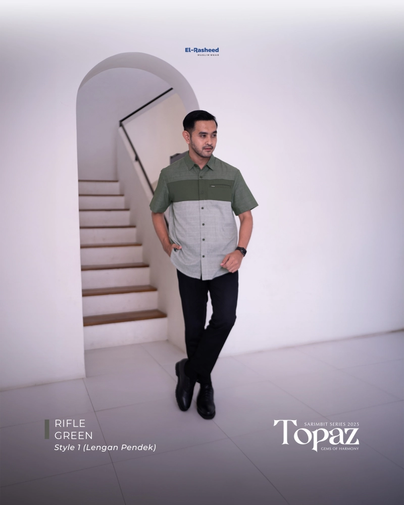 Product image Yasmeera Official - Sarimbit 2025 Topaz Series Warna Rifle Green S KEMEJA AYAH SS