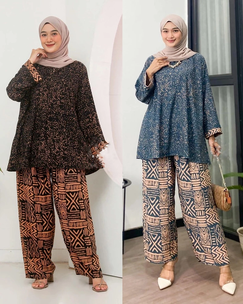 Product image Amha Collection - ONE SET HAWAI PAJAMAS RAYON JUMBO MOTIF STANDARD COASTAL BLUE