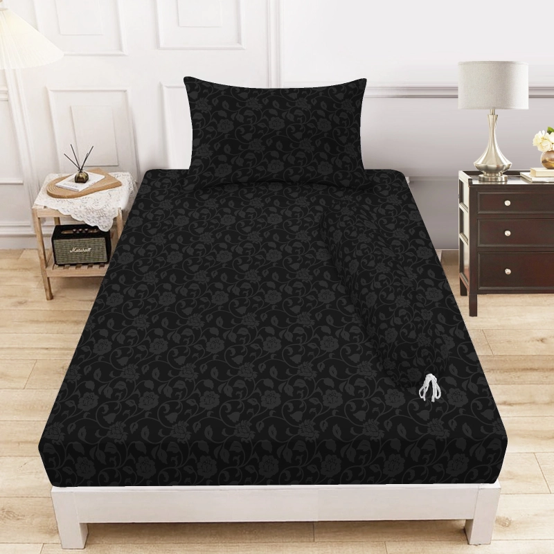 Product image Rosanna - Akiko - Sprei Set Motif Polos Embos Ukuran King 180x200 Queen 160x200 Single 120x200 II 90x200 Single Black