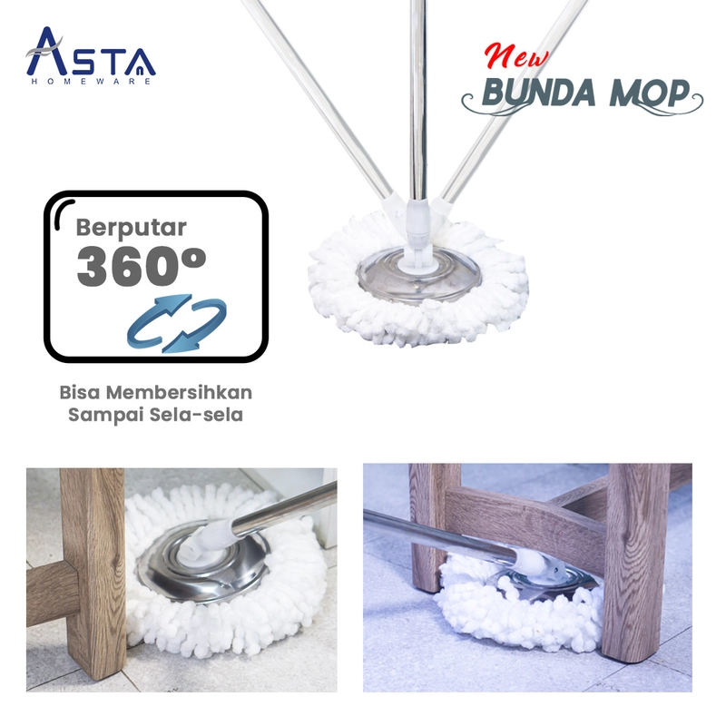 Product image Asta Alat Pel Lantai Praktis Putar Spin Mop Bunda Mop Roda Besar Ember Tebal Premium Warna Grey