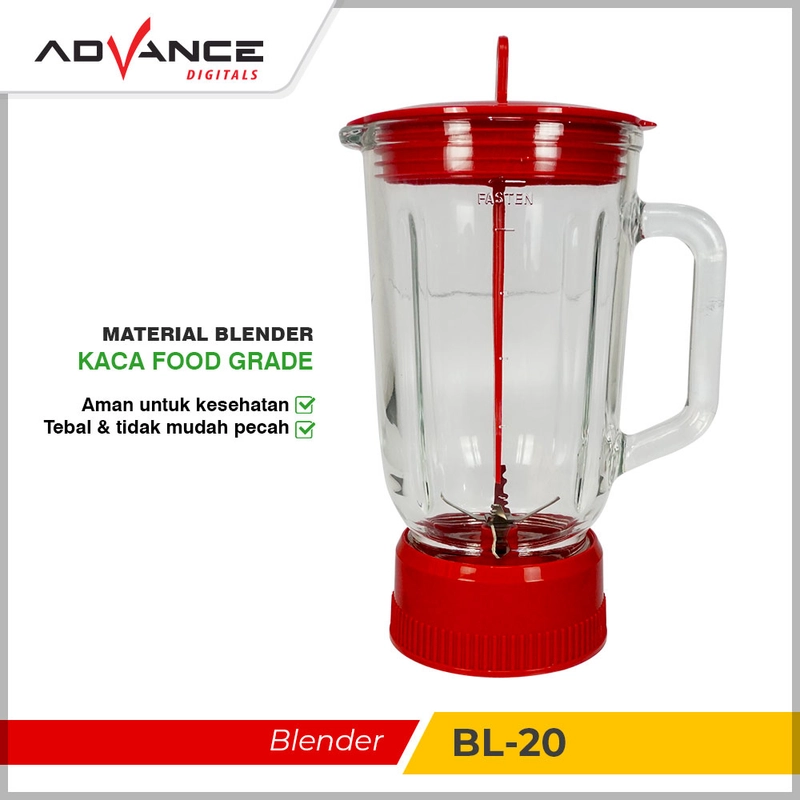 Product image Advance Digitals Indonesia - Blender BL20 / BL-20 Tabung Kaca Multifungsi dan Foodgrade 1.2 Liter Merah