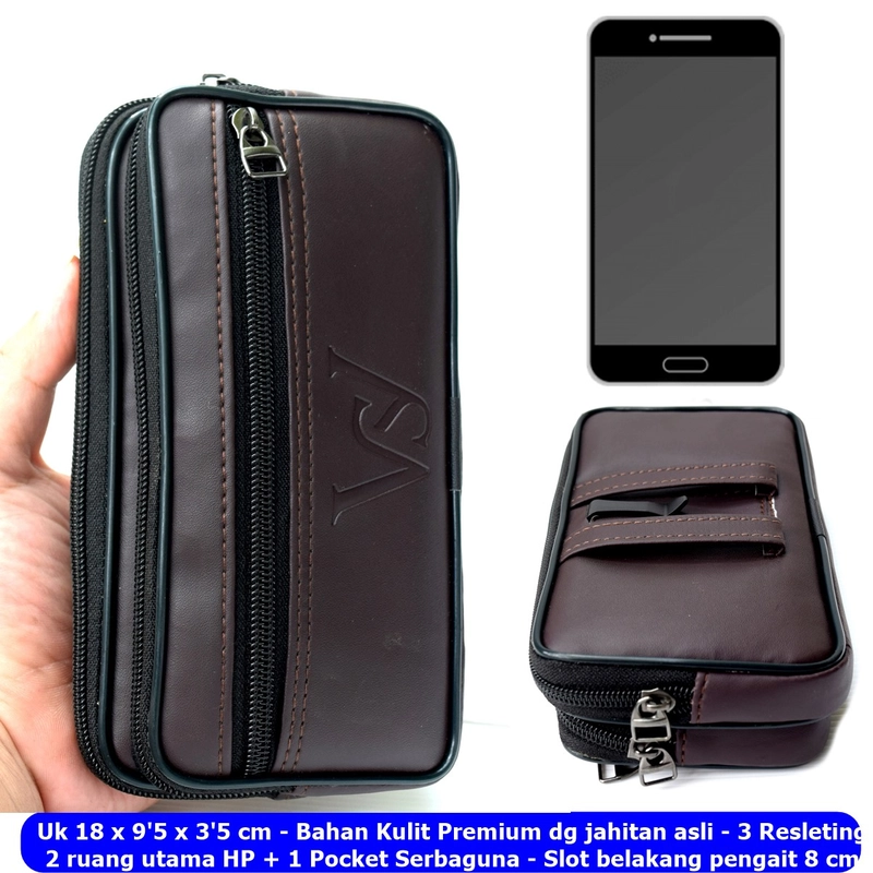 Product image Lanc Fashion - Dompet Pinggang 3Ruang Resleting Hp Pria Emboss ws Golden Jumbo Size Warna Coffee