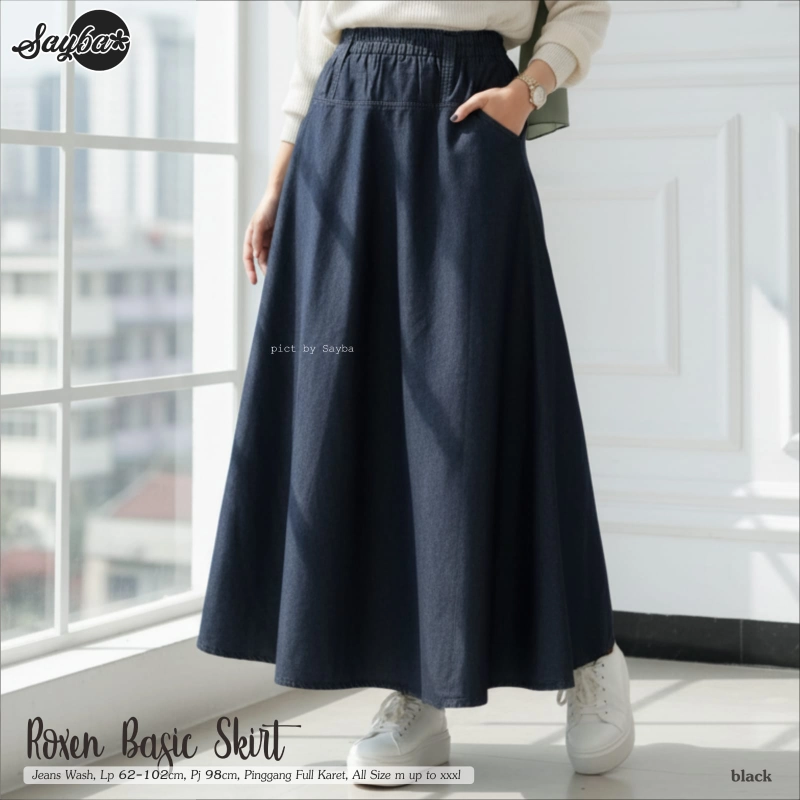 Product image Griya Busanaku Solo - Rok jeans wash bawahan wanita / Roxen - Maudi Skirt All Size Roxen - black