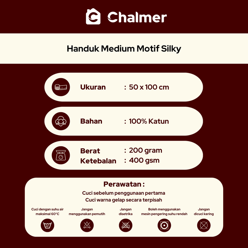 Chalmer - Handuk Mandi Chalmer 50 x 100 cm Motif Silky Handuk Medium Travel Anak Kepala Rambut 50x100cm Cokelat