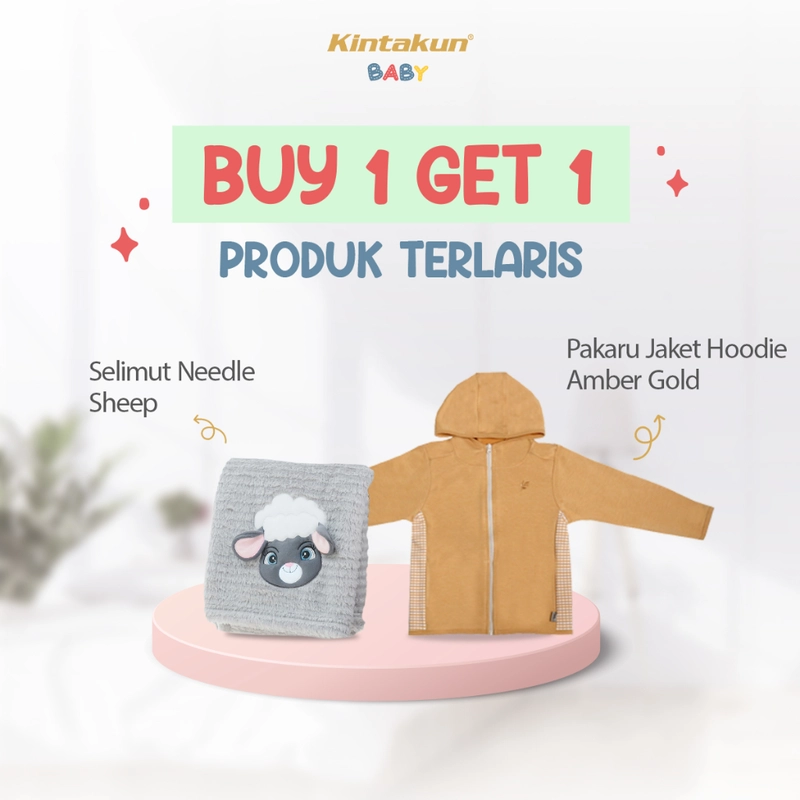 Product image Kintakun Baby - [BUY 1 GET 1] Kombo Hemat Needle Blanket Selimut Bayi+Pakaru Jaket Hoodie Bayi Jaket B1G1 Sheep+AmberGold XL