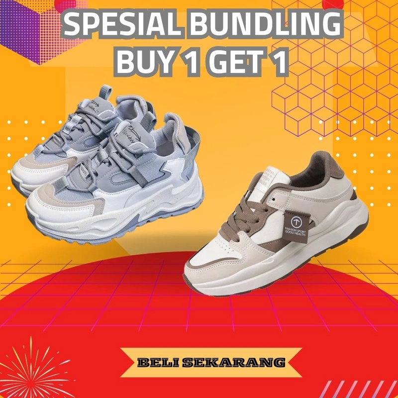 Product image Koekita - Paket Bundling Buy 1 Get 1 Sepatu Kets Sneakers Wanita JN-04 & GM-218 36 GREY & COKLAT