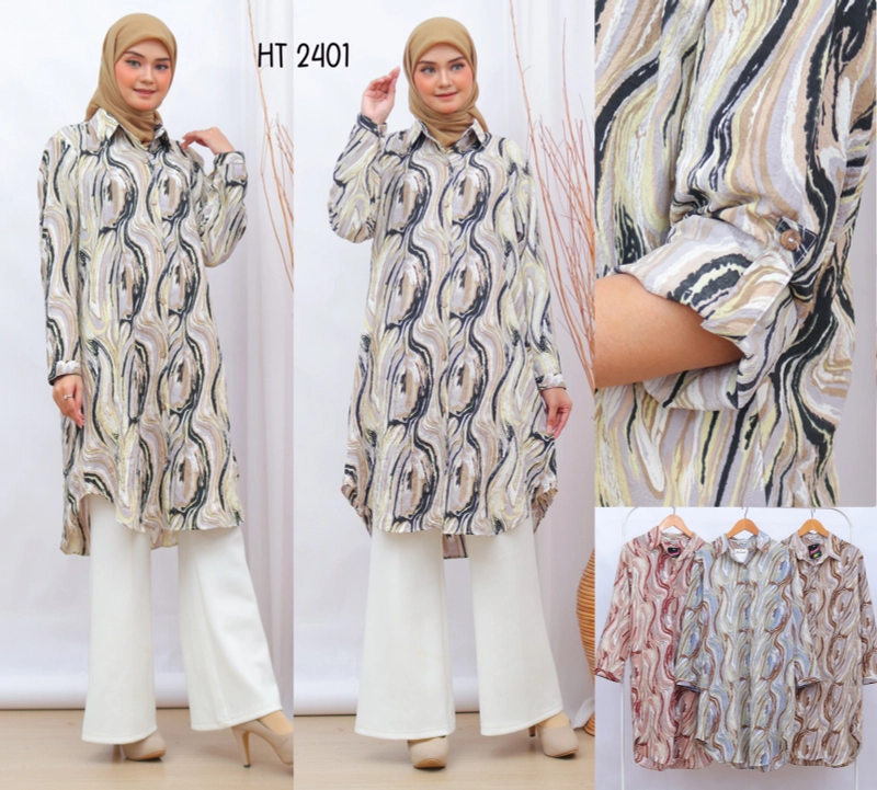 Product image Giat Makmur [TA] - Tunik Kemeja Torry Premium Motif Abstrak Gelombang Standar Hitam