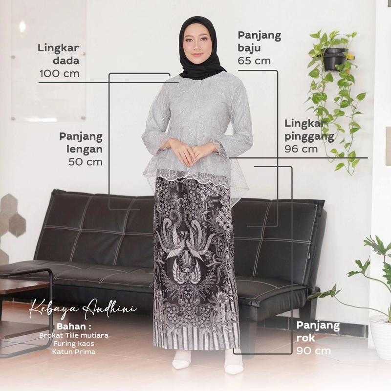 Product image Terbaru - Batik Couple Andhini Kebaya Couple Brukat Kemeja M Abu