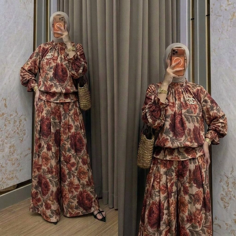 Product image Khisna collection - Set kulot nikayla motif bunga kekinian perempuan Allsize Aurely