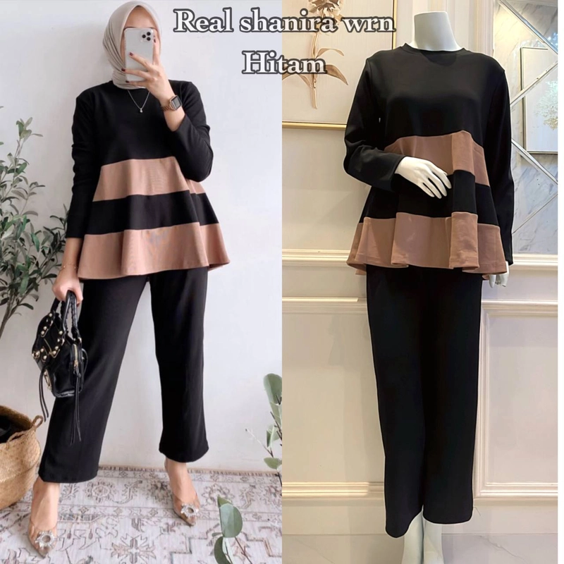 Product image Valencia - Shanira Set - One Set Wanita Manggo Knit Premium Setelan Wanita Kekinian Lengan Panjang Set Celana B All Size Hitam