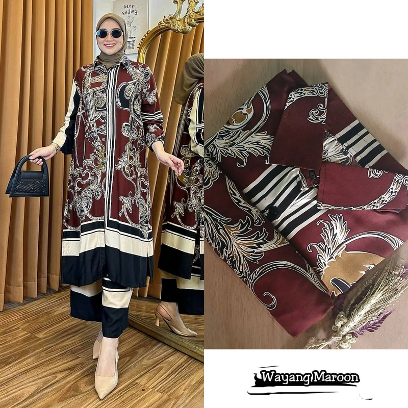 Product image Khisna collection - Set tunik wayang wanita dewasa kekinian bestseller Allsize Marun