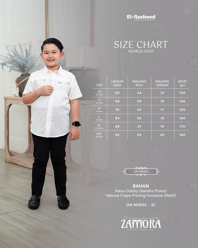 Product image Yasmeera Official - SARIMBIT 2026 ZAMORA SERIES WARNA OFF WHITE XS KMJ ANAK L. PENDEK