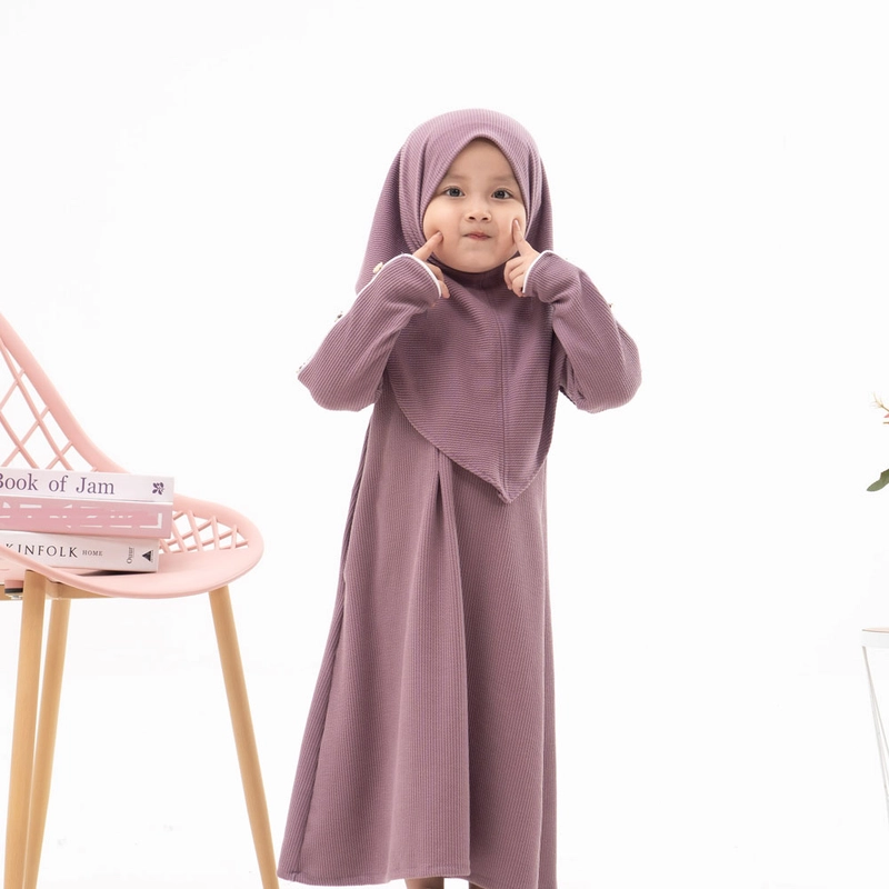 Product image Jembar - Abaya Maeza Gamis Dress Anak 3-12Tahun SET HIJAB Bahan Knit Premium Adem Terbaru XL Lavender