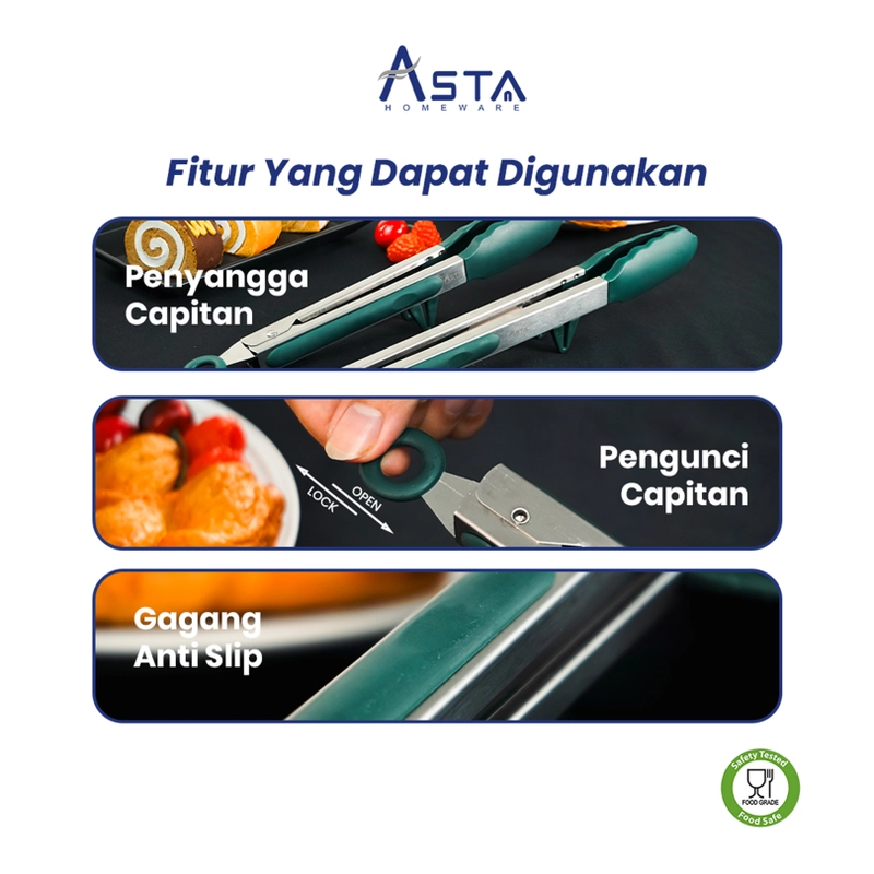 Product image Asta Capitan Makanan Tahan Panas Jepitan Food Grade Stainless Steel 23 dan 30 cm Size 30 cm
