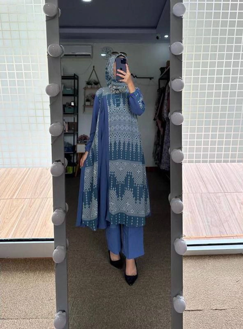 Product image Khisna collection - Setelan wanita set hijab dewasa 3in1 zig-zag Allsize Denim