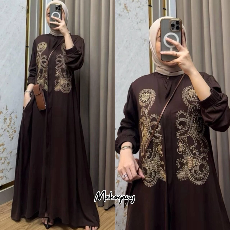 Product image Khisna collection - Karina drees gamis series raya terbaru jumbo Ld 120 Mahogany