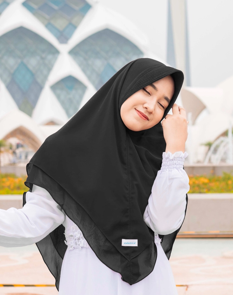 Product image Azkiya - Khimar Aisyah 2 Layer L Hitam