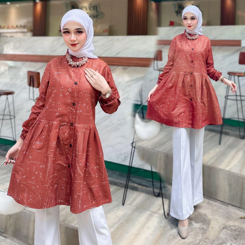Product image Khisna collection - New blues tunik Nurbaya model baru simpel dan jahitan rapih M Teracota