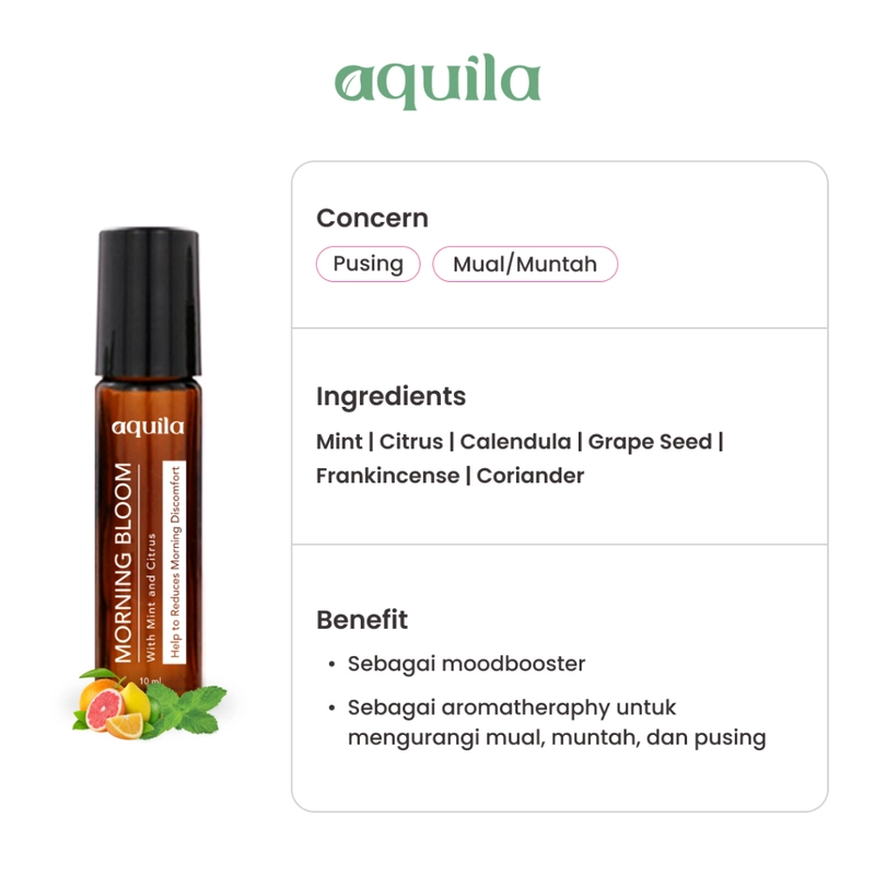 Product image Aquila Morning Bloom/Morning Sickness/Mengatansi Mual & Muntah Pada Ibu Hamil 10ml all skin type