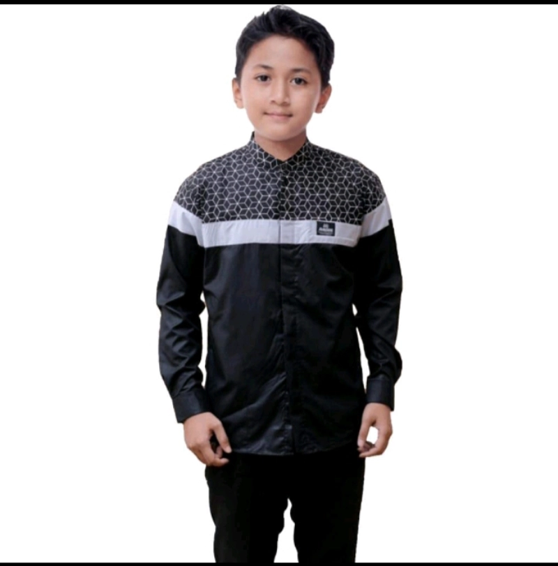 Product image Kois Batik - Baju muslim anak lengan panjang terbaru bagus senopati koko kombinasi batik M Hitam