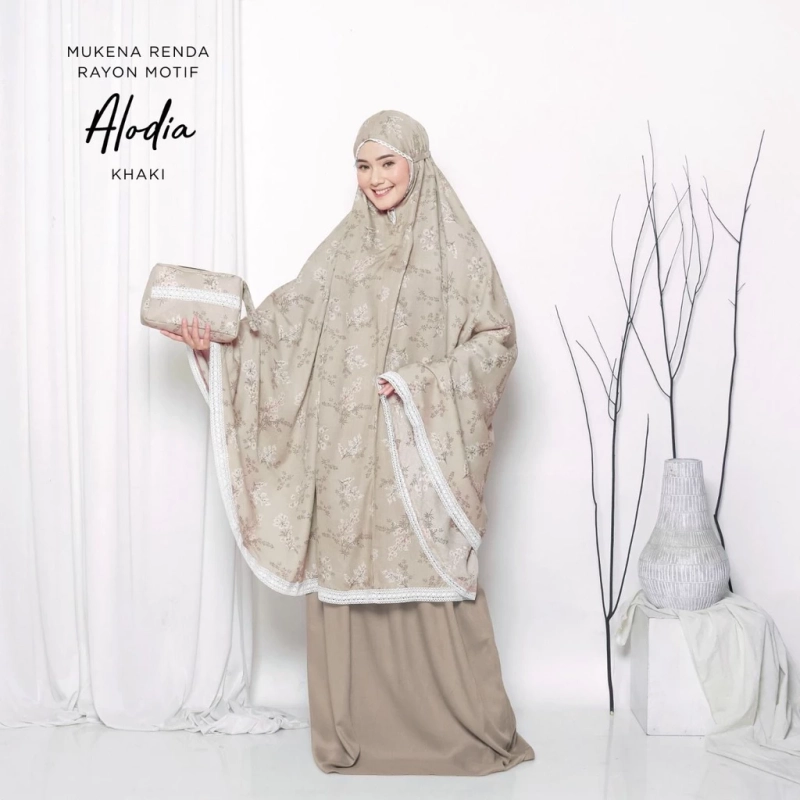 Product image qayd - Mukena Alodia Dewasa Renda Bahan Rayon Janger Dewasa Khaki