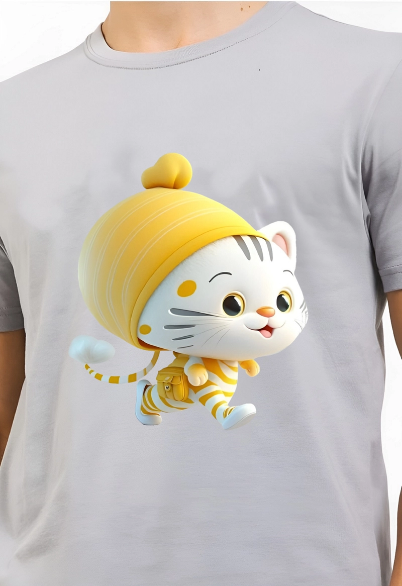 Product image astro - Kaos Pria Gambar 3Dimensi Kucing Garis M ABU