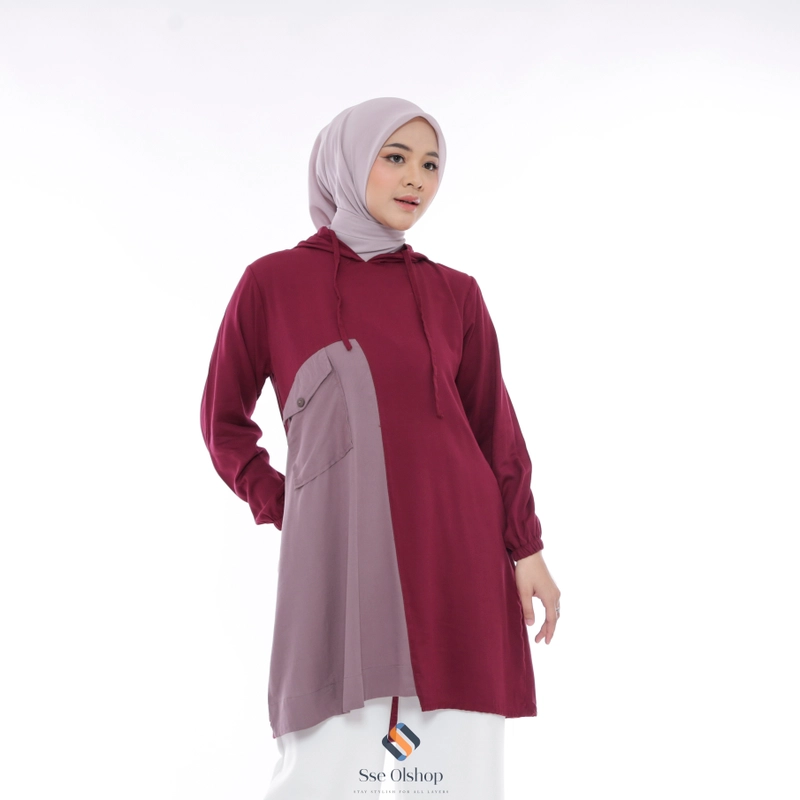 Product image Sseolshop - MAVIS tunik atasan wanita rayon twill terbaru 2025 lengan panjang jumbo L Marun