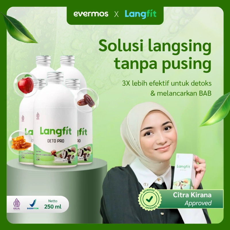 Product image Langfit - Bundling 5pcs Deto Pro Cuka Apel + Madu Stevia Probiotik Chia Seed 1 paket Isi 5 Botol