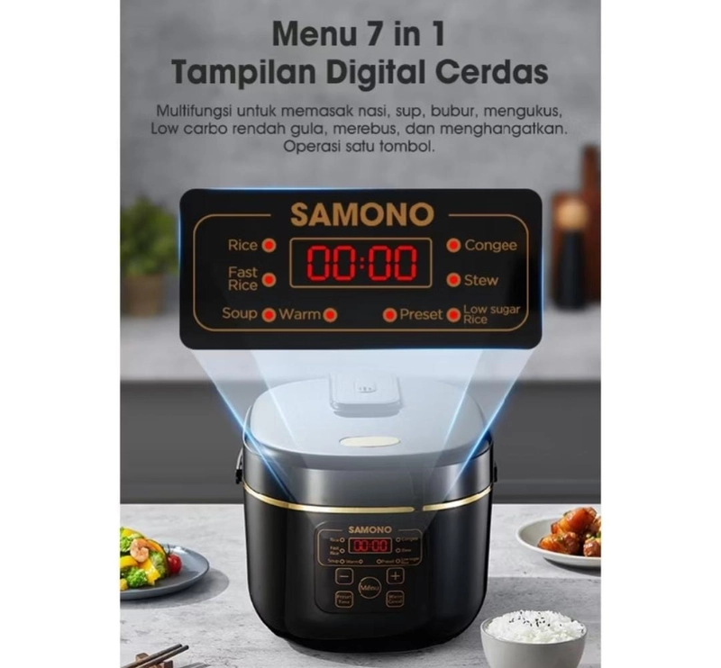Product image Rizki Electronics - SAMONO Smart Rice Cooker Low Carbo Karbo Rendah Gula 7 Fungsi 1,8 Liter Hitam
