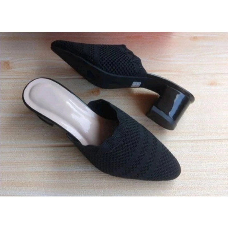 Product image apaastore - Sepatu Sandal Wanita Hak Tahu Rajut 35 Hitam