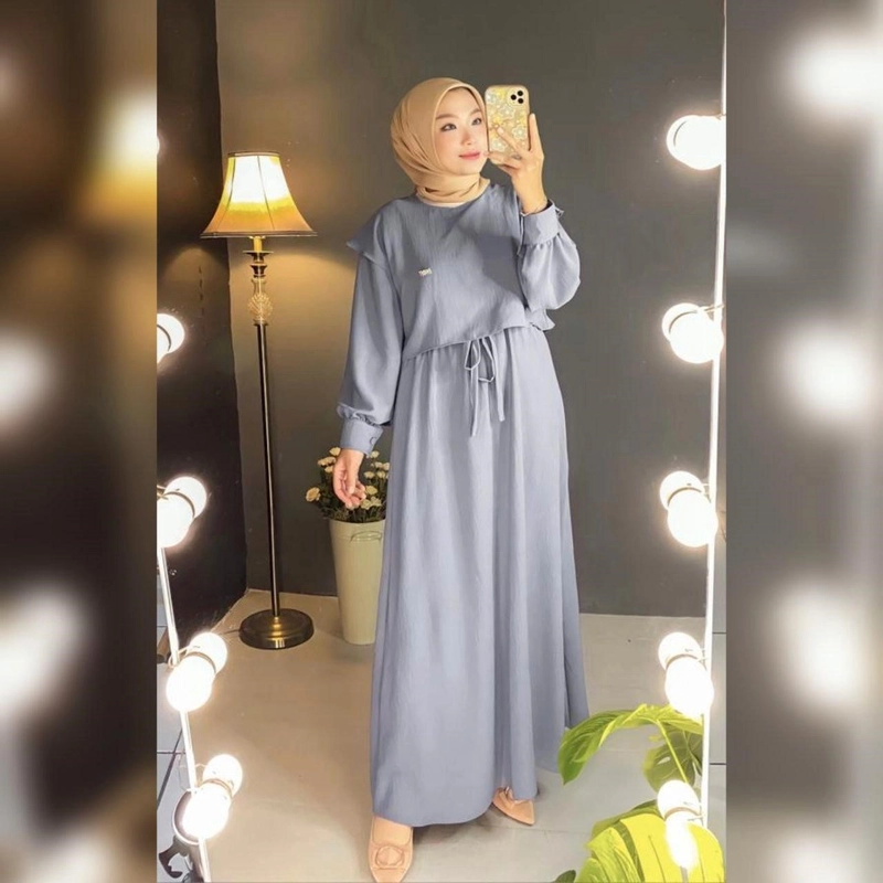 Product image [CUCI GUDANG] Baju Gamis Fedora Dress Rompi (Premium Quality) All size fit to XL Abu