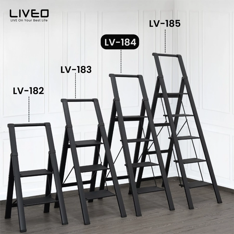 Product image Liveo - Tangga Rumahan Lipat Alumunium LIVEO LV-184 / Ladder 4 Step 5000 hitam