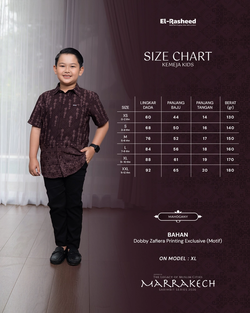 Product image Yasmeera Official - SARIMBIT 2026 MARRAKECH SERIES WARNA MAHOGANY XS KMJ ANAK L. PENDEK
