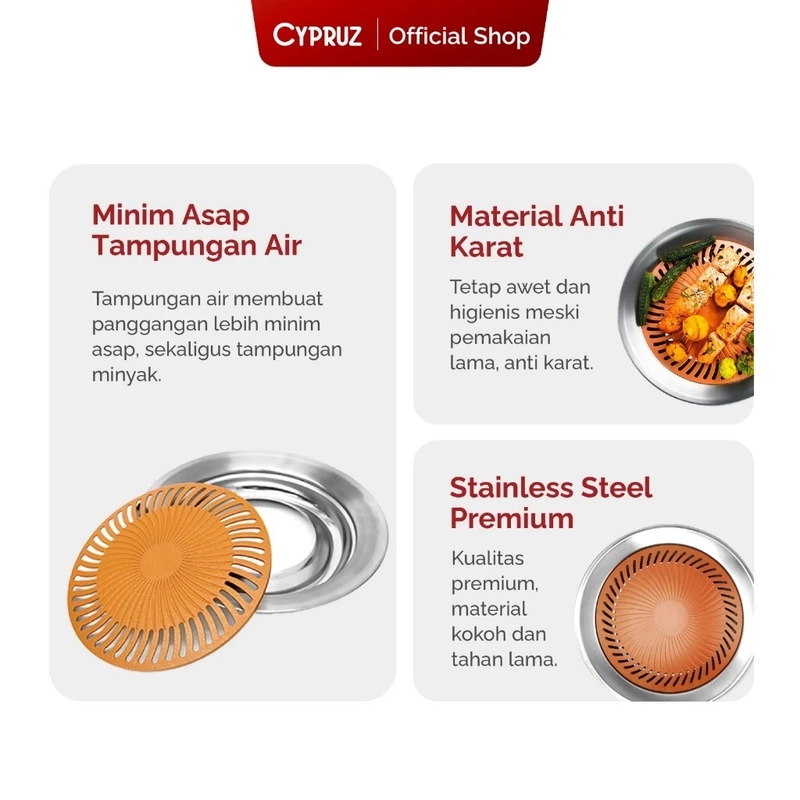 Product image Cypruz Official - Cypruz BBQ Round Gold Plating TG-0320 XL STAINLESS STEEL