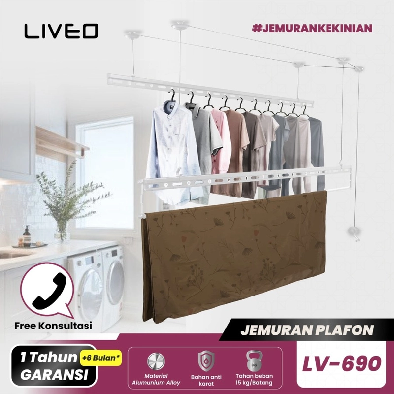 Product image Liveo - Jemuran Lifting Baju Alumunium Liveo LV-690 / Jemuran Plafon 4000 silver