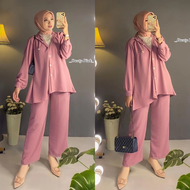 Product image Baju Setelan Wanita Alina Setcel Al size fit to XL Dusty Pink