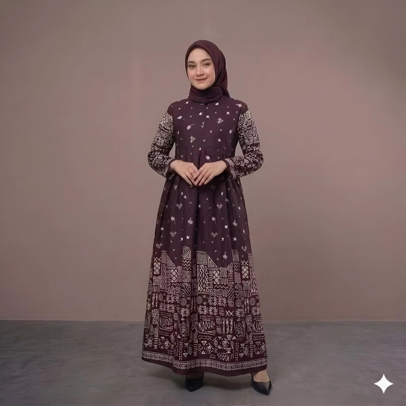 Product image Kois Batik - Gamis batik wanita modern terbaru motif amandaa Jumbo Burgundy