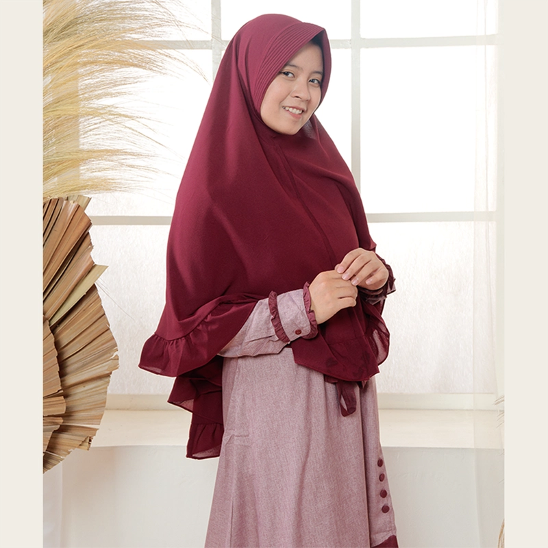 Product image MOSCOU - Baju Busana Dress Gamis Wanita Set Khimar Hijab Muslim Muslimah Syari Syar'I Remaja Ibu Busui Dewasa Simple Simpel Elegan Casual Lebaran Terbaru Kekinian Katun Madinah Premium Adem Lembut Mauve Merah Maroon Motif M Mauve Maroon