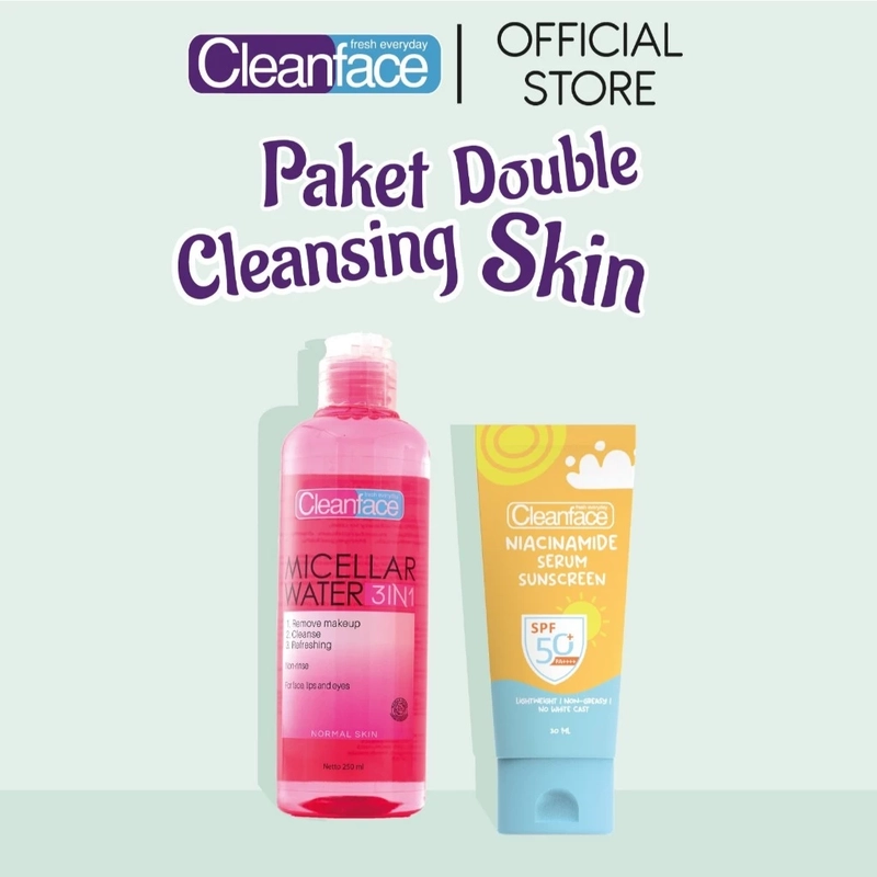 Product image Purbasari - [DAPAT 2] Cleanface Micellar Water 250ml & Sunscreen Niacinamide SPF 50++ Makeup Remover Oily + Sunscreen