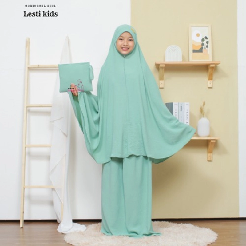 Product image Sakura Baru - Mukena Crinkle Anak Lesti 3in1 All Size Greentea