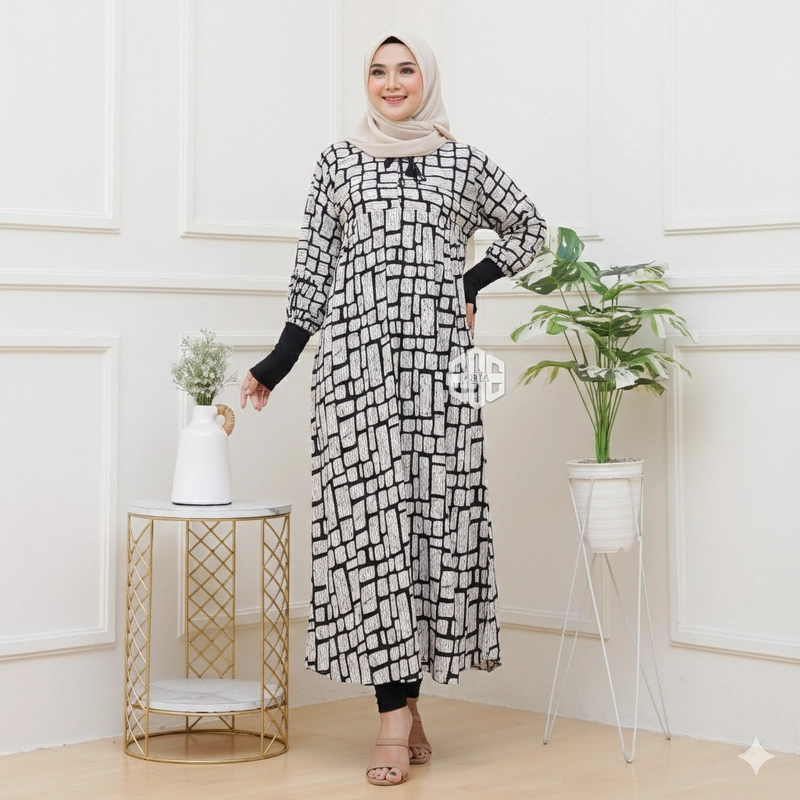 Product image Disya.id - Dress Gamis Wanita Bahan Rayon Resleting Depan Batu Bata LD 120cm Putih
