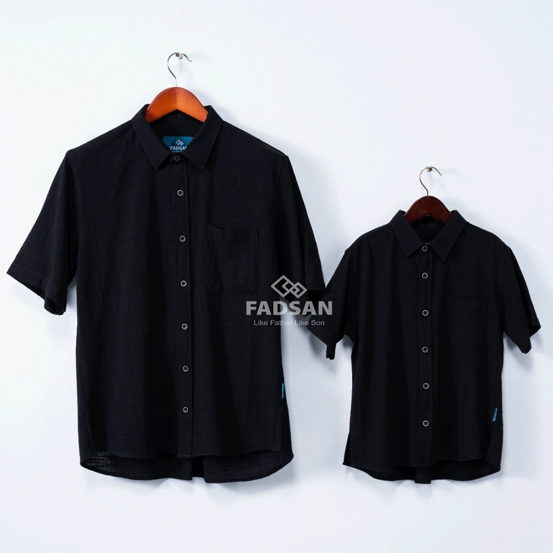 Product image FADSAN - Kemeja Katun Lengan Pendek Ayah Anak Warna Black - Ryu Series SIZE ANAK XS RYU BLACK
